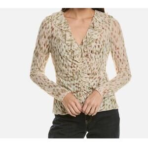 NWT CAbi #4532 Women's Multicolor Static Print Rouched Dapple Top Size Small